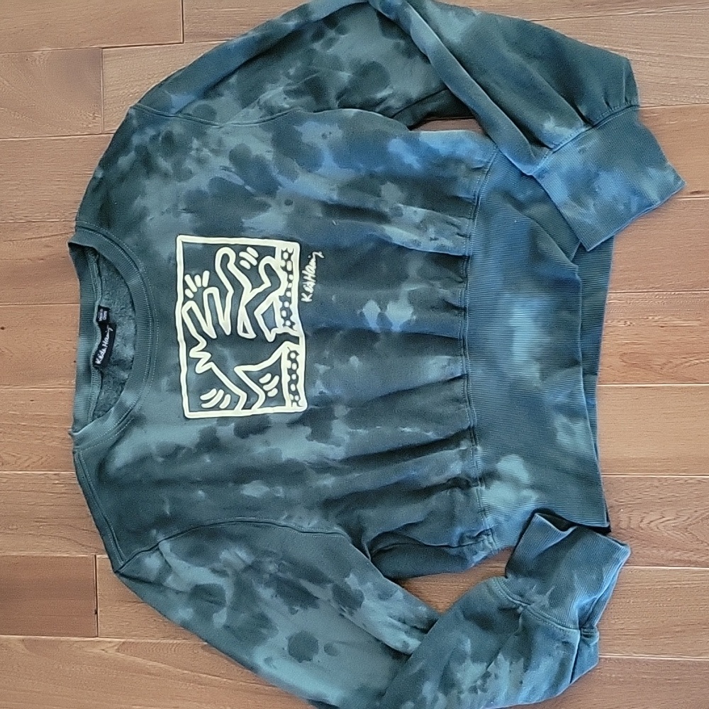 Keith Haring Long Sleeve Cropped Tie‎ Dye Sweatshirt Green Girls XXL